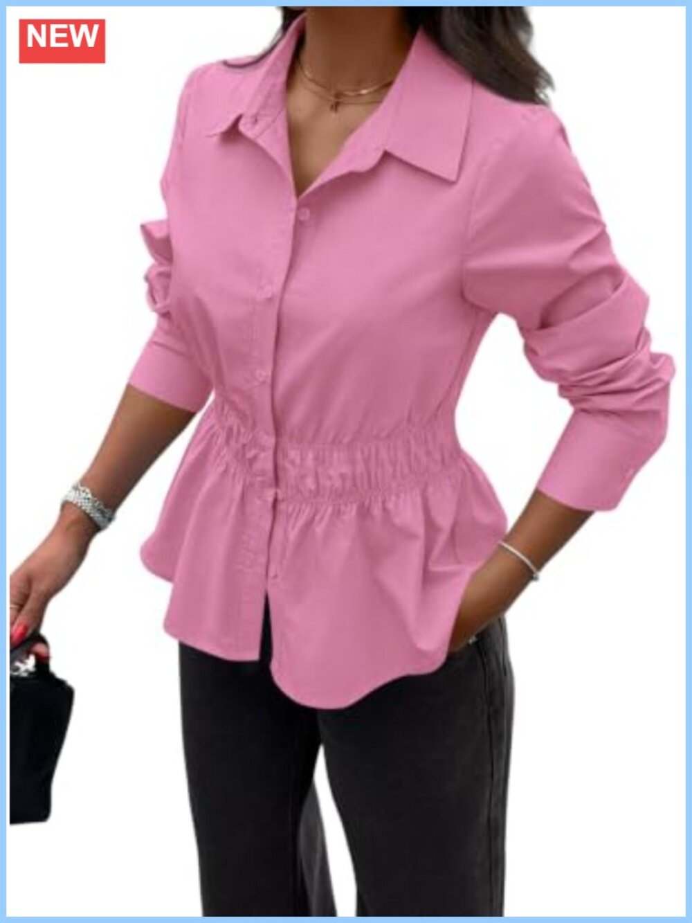 Women's Peplum Button Down Work Shirt Business Casual Cotton Blouse